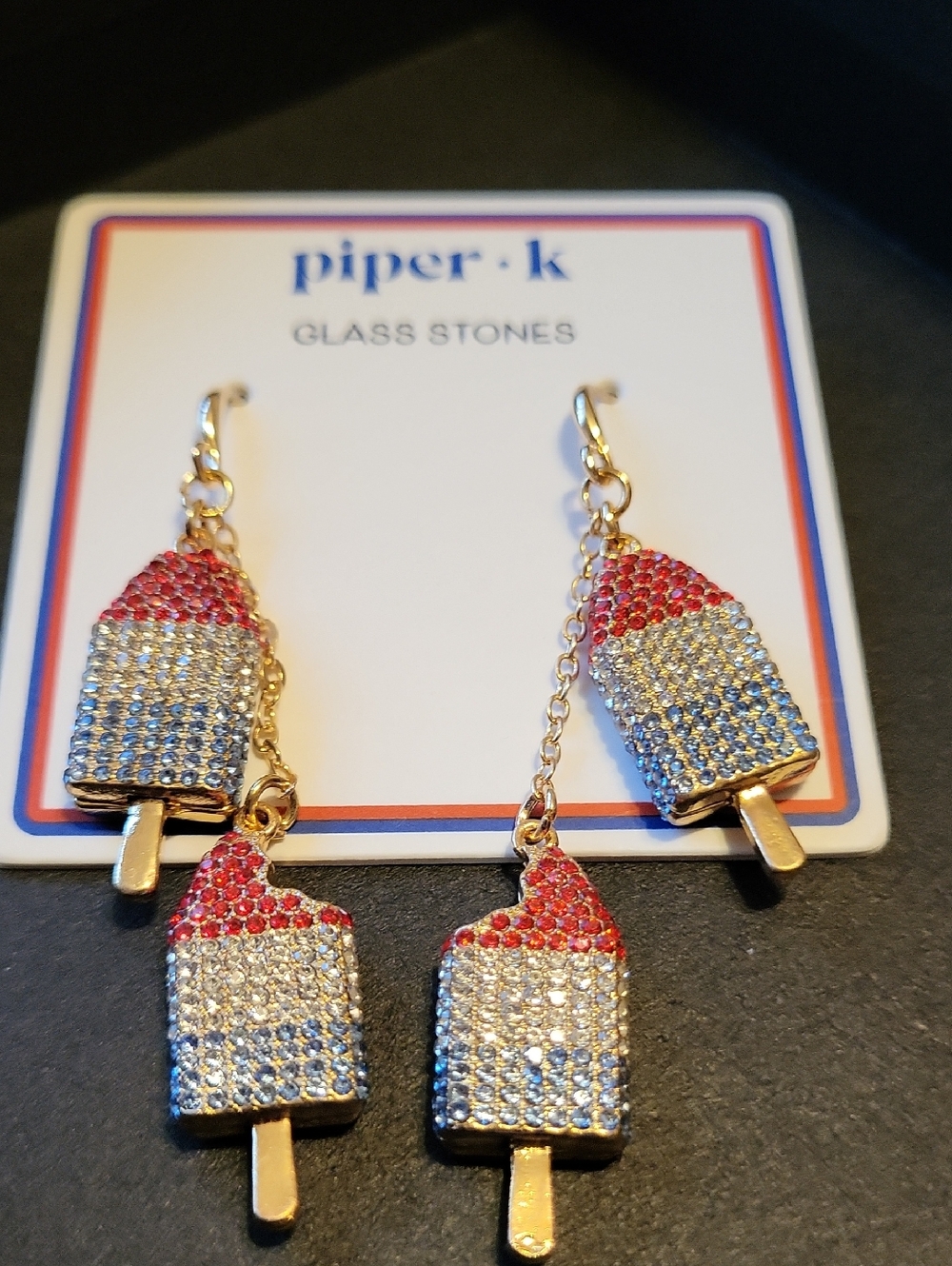 piper K  Red, White & Blue Popsicle Dangle Earrings